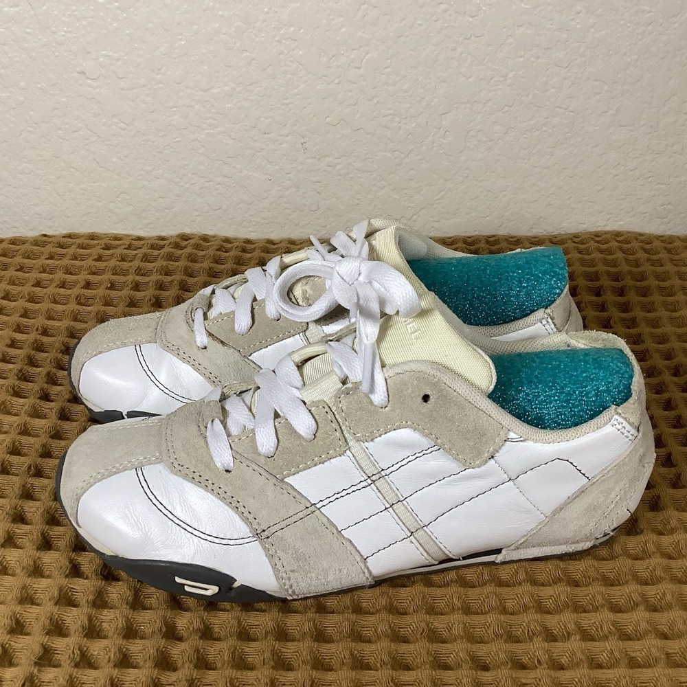 Vintage Diesel Hugo Kids Sz 4 Low Profile White Leather Suede Sneakers